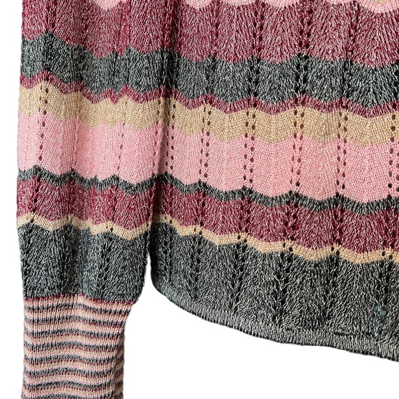 Vintage Cache Boho Large Multicolor Metallic Tie Neck Sweater Striped Chevron. - Picture 4 of 9